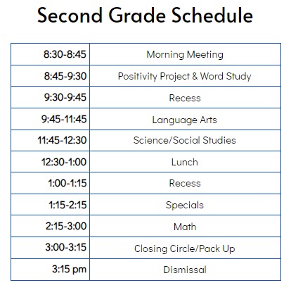 Grade 2 Schedule