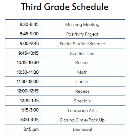 Grade 3 Schedule