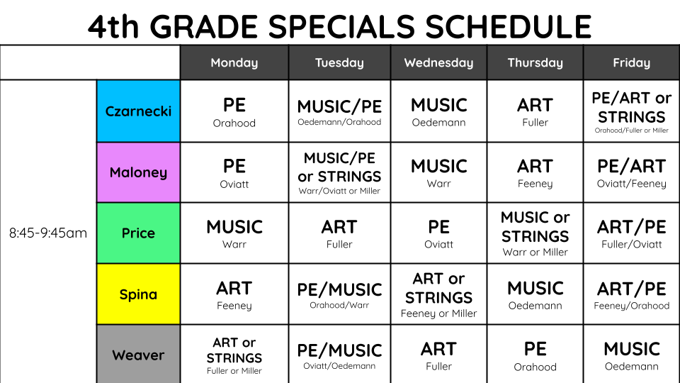 Gr4_Specials Schedule