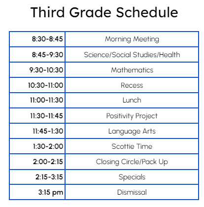 Grade 3 Schedule