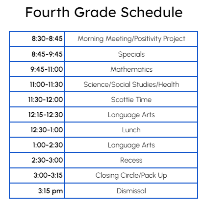 Grade 4 Schedule