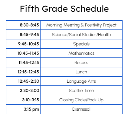 Grade 5 Schedule