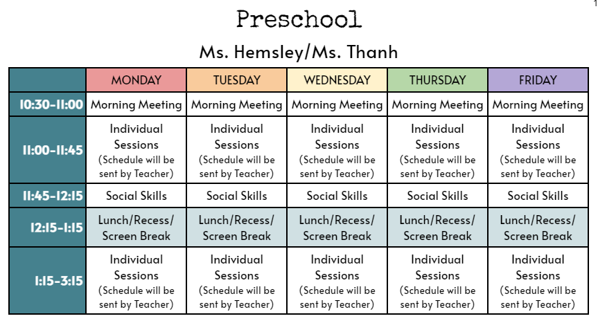 Ms. Hemsley's Virtual Schedule