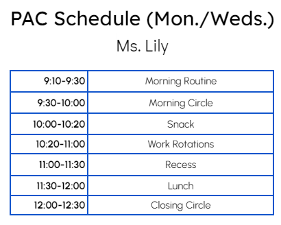 MW PAC Schedule
