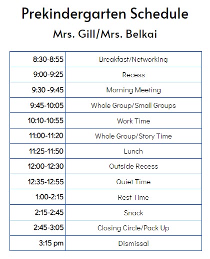 Gill Schedule