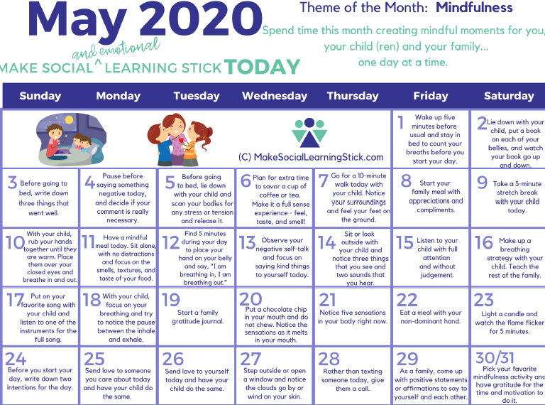 picture of the May MIndfulness calendar